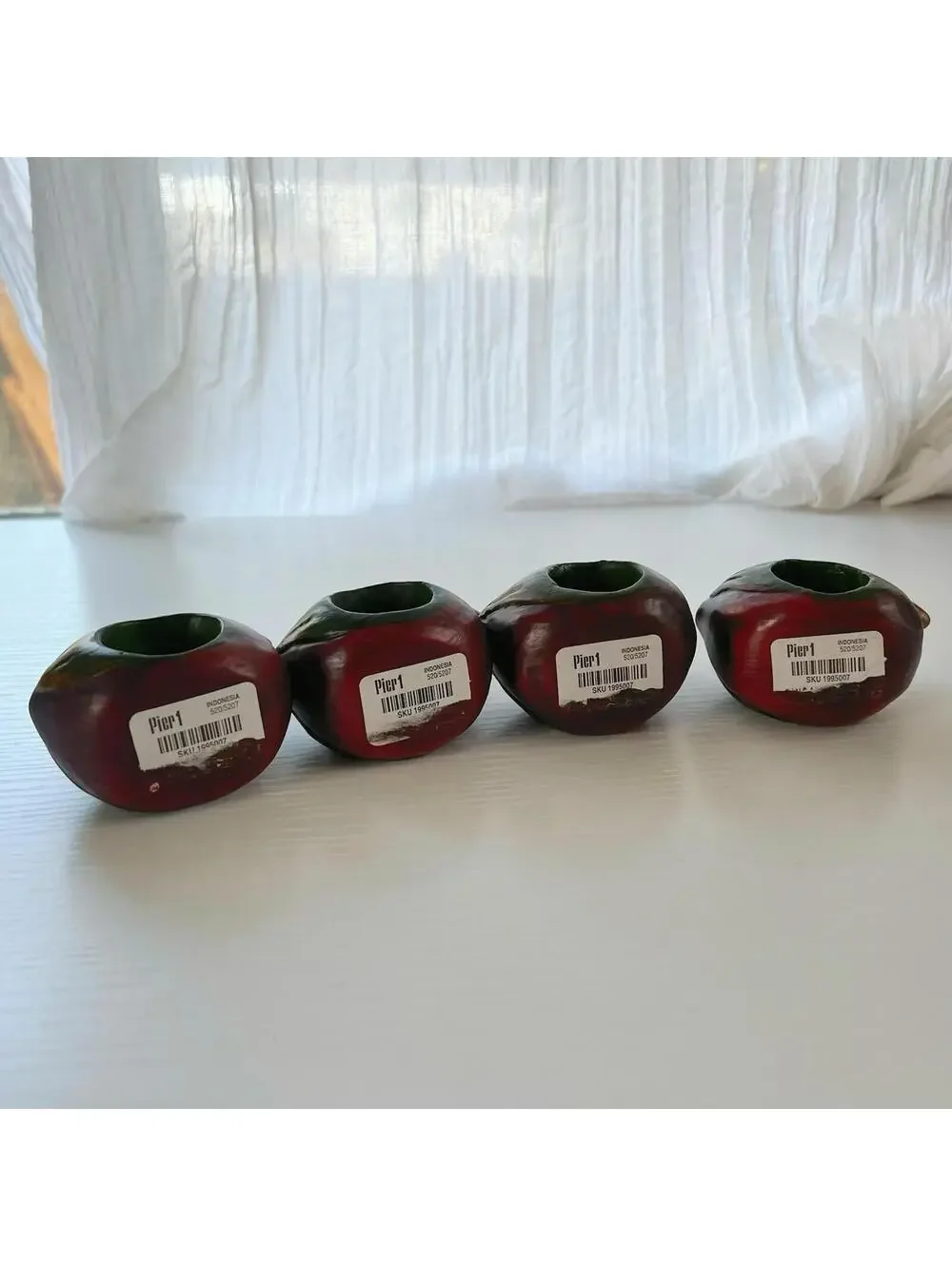 Pier 1 Imports Hand Painted Wood Bird Napkin Rings Set of 4 Red Cardinal Figural